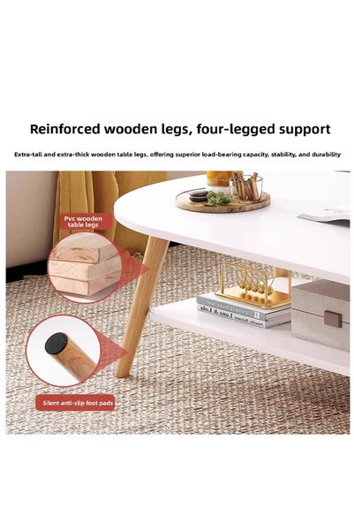Generic Brand Modern Oval Coffee Table with Lower Storage Shelf, White, 80×50×42 cm