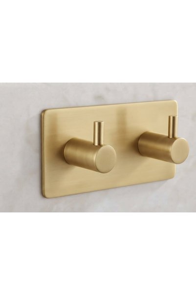 DİGİSU Double Adhesive Towel & Bathrobe Hanger - Stainless Steel - Gold (Golden Yellow)
