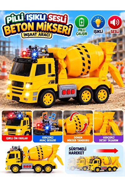 BYCEGU Pilli Işıklı Sesli Sürtmeli Beton Mikseri Oyuncak İş Makinesi