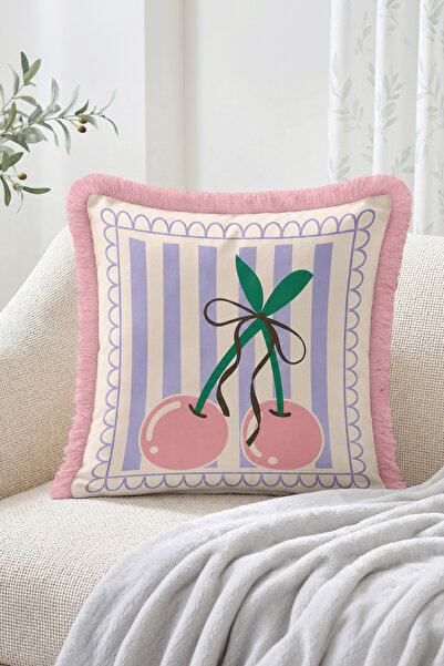 Realhomes Cherry Figured Striped and Border Patterned Fringed-Tasseled Throw ...