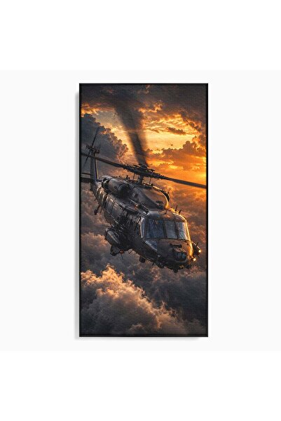 Luxcanva Tablou Canvas Elicopter In Apus 40x60 cm cu Rama Negru Elice Cer Apus