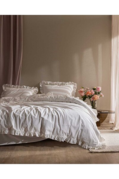 Madame Coco Adenya Sepeti Obernai Double 100% Cotton Ruffled Flat Washed Bed ...