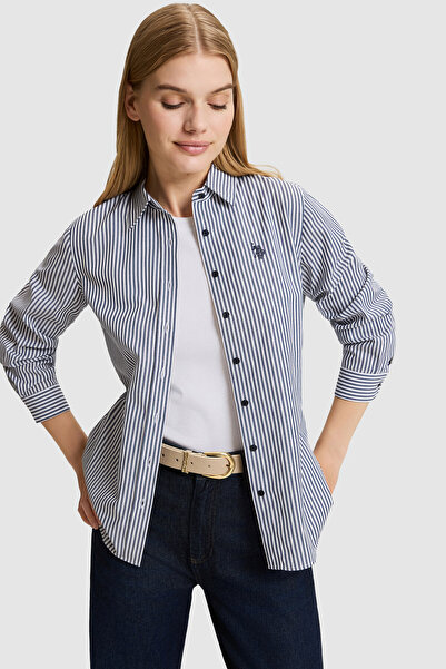 U.S. Polo Assn. قميص نسائي بأكمام طويلة باللون الأزرق الداكن 50332398-VR033