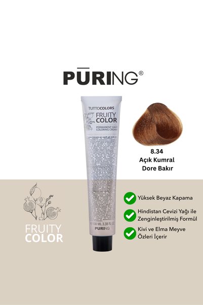 PURING Fruity Color Meyve Asitli Profesyonel Krem Saç Boyası 100ml - 8.34 Açı...