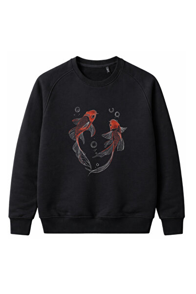 KEYFHOME Hanorac negru brodat, fără șarzi, cu guler rotund, unisex, cu mâneci...