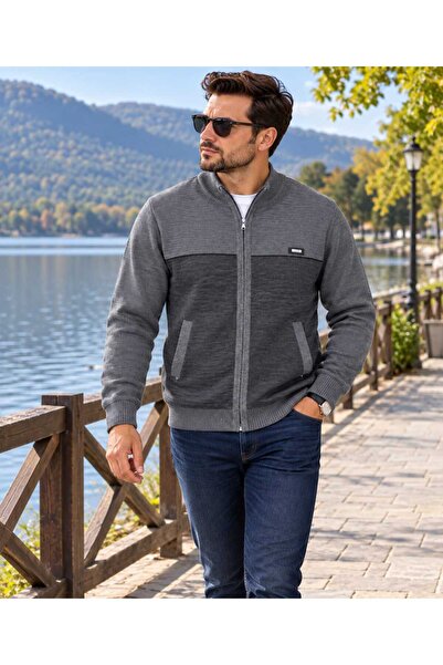 KMKkombin Men's Standard Fit Zip-Up Sports Cut Casual Cardigan