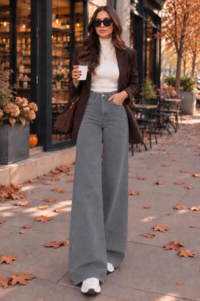 TUBACOBAN New Season Women's High Waist Palazzo Jeans