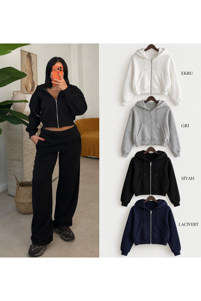 MY AÇELYA BUTİK Crop Fermuarlı Üç iplik kumaş Sweat