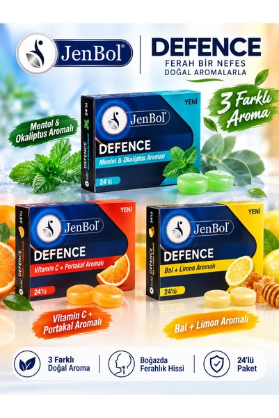 Jenbol Defence Boğaz Pastili 3'lü Set 72'li – Mentol Okaliptus, Vitamin C Por...