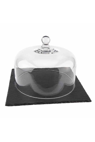ILSA Natural Slate Square Serving Platter with Glass Dome – 25x25 cm Base, 15...