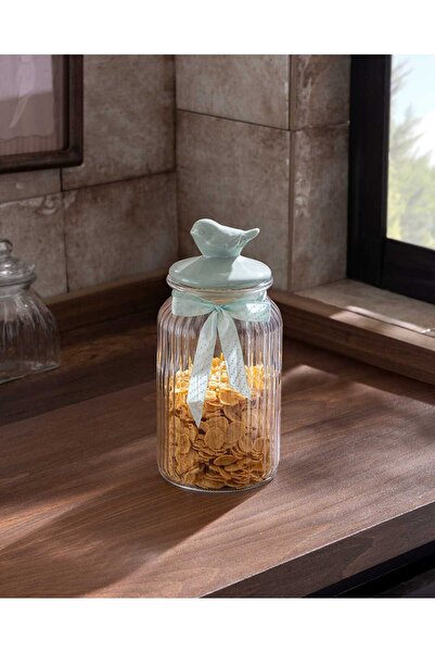Madame Coco Adenya Sepeti Kuşlu Kavanoz Silindir - Mint Yeşili - 1300 ml