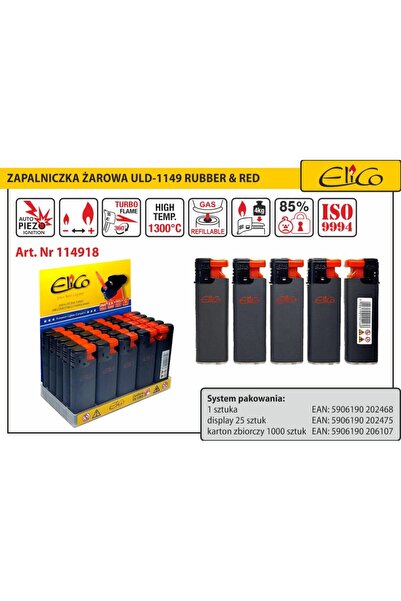 ELICO Brichetă turbo de buzunar ULD-1149, capac negru, buton roșu