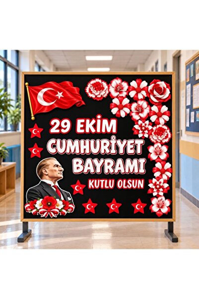 Ti Play 29 EKİM CUMHURİYET BAYRAMI Hazır Fügür Kesim Pano Süsü Çiçekli