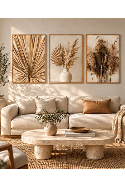 woodhomeworks لوحة خشبية مؤطرة من 3 قطع pampas qmrc