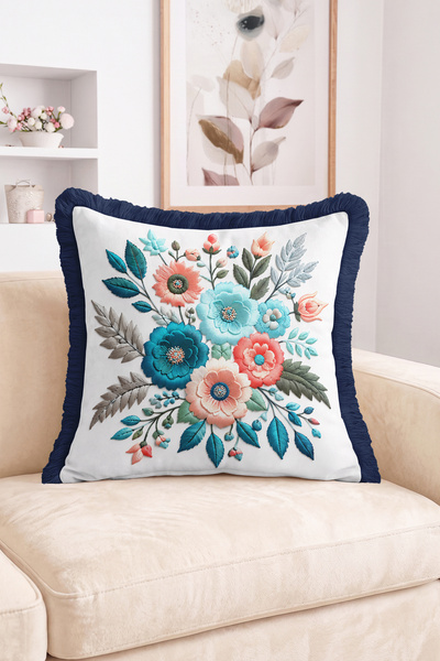 Realhomes Colorful Floral and Leaf Pattern Fringed-Tasseled Throw Pillow Cover