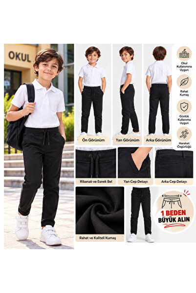 HER ŞEY NOTA www.herseynota.com Boys' Ribbed Waist Canvas School Trousers – C...