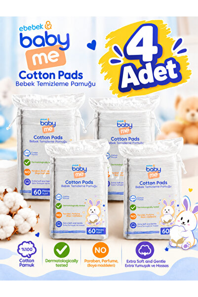 Bebek Temizleme Pamuğu 4 Lü Paket 60 Adetli