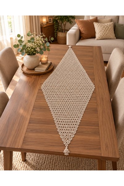 Talinhandmade Hand Knitted Runner Tablecloth, Decorative Lace Runner with Tas...
