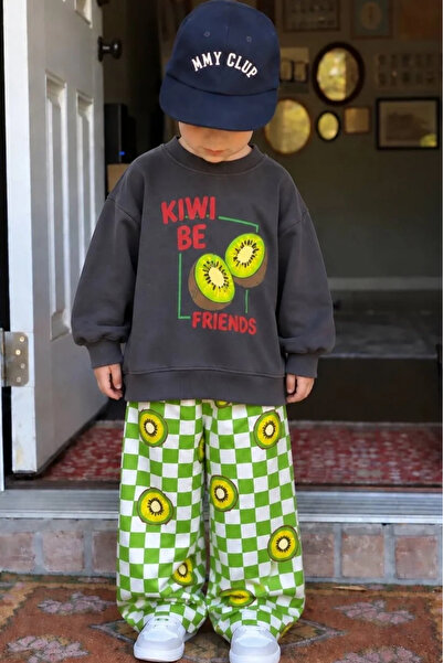 Kidmark Çocuk Modası Boy's Kiwi Printed 100% Cotton Top and Bottom Set