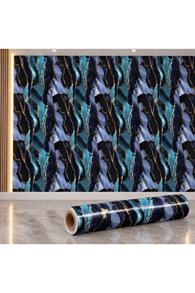 Tapetoo Home Decor Tapetoo® Marble Wallpaper, Blue, Turquoise & Gold, 120 x 3...
