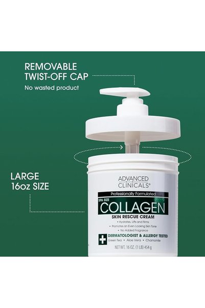 Advanced Clinicals Collagen Skin Rescue Lotion - Hydrate, Moisturize, Lift, Firm. Great for Dry Skin