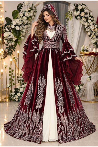 ZK ZÜMRÜT KAFTAN Bordo Kaftan Kına Gecesine Özel