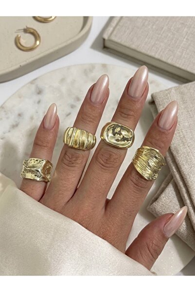 EKİDORA Women's Ring Set of 4 Adjustable Vintage Gold Combination Steel Look