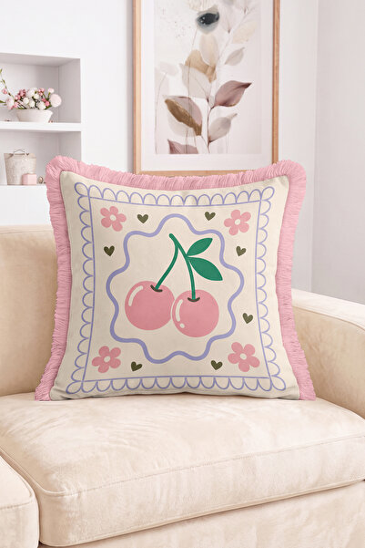 Realhomes Cherry and Floral Patterned Pastel Colored Decorative Fringed-Tasse...
