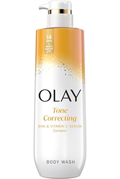 OLAY جل استحمام للنساء، مقشر ومفتح للبشرة، مع مركب فيتامين سي، ترطيب مجدد، بارا