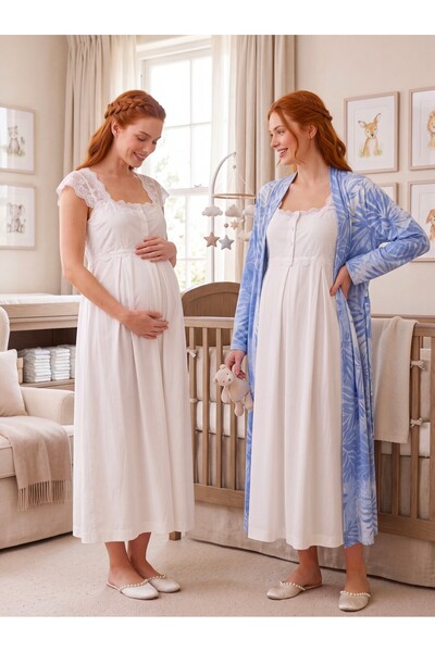 Lohussa New Season Ecru Blue Patterned Buttoned Special Design Lace Detailed ...