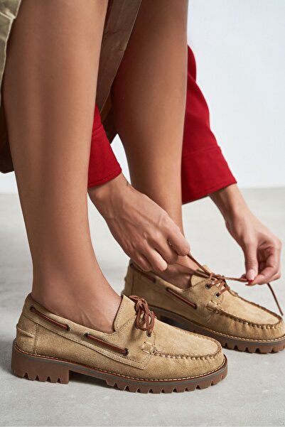 NİŞANTAŞI SHOES Γυναικεία παπούτσια Janga Beige από γνήσιο δέρμα σουέντ με λε...