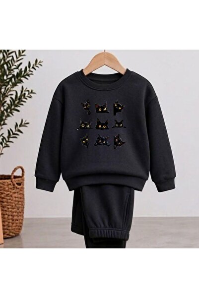 playwear Team Sweatshirt Kara Cats Printed Girls' Boys' Crew Neck