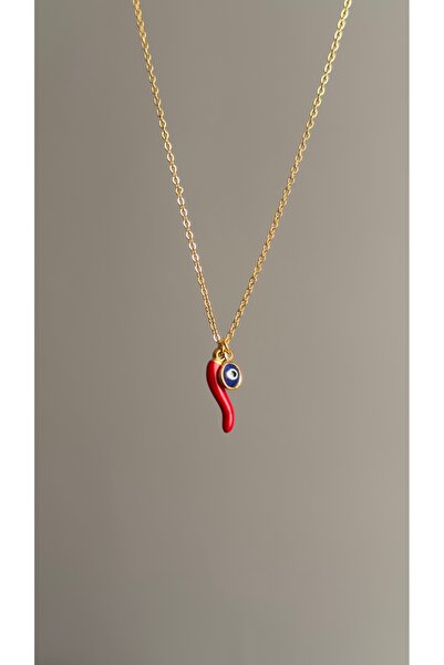 Alya Jewelry Nazar Boncuklu Kırmızı Biber Kolye – Gold Renk Şans ve Koruyucu ...