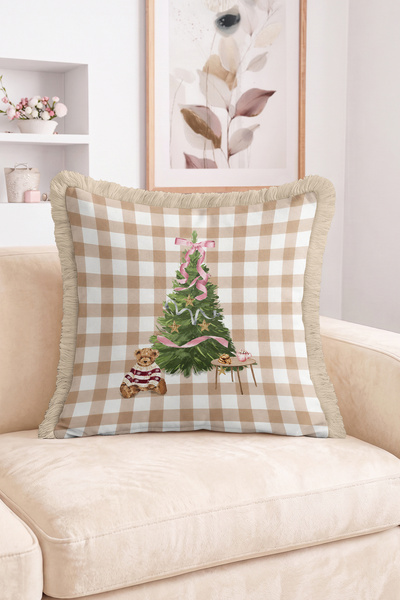 Realhomes Christmas Tree, Teddy Bear and Gingham Pattern Fringe-Tassel Throw ...