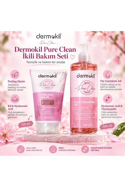 Dermokil Pure Clean Yüz Temizleme Jeli + Peeling Maske İkili Bakım Seti 300 m...