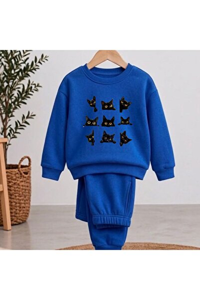 playwear Team Sweatshirt Kara Cats Printed Girls' Boys' Crew Neck