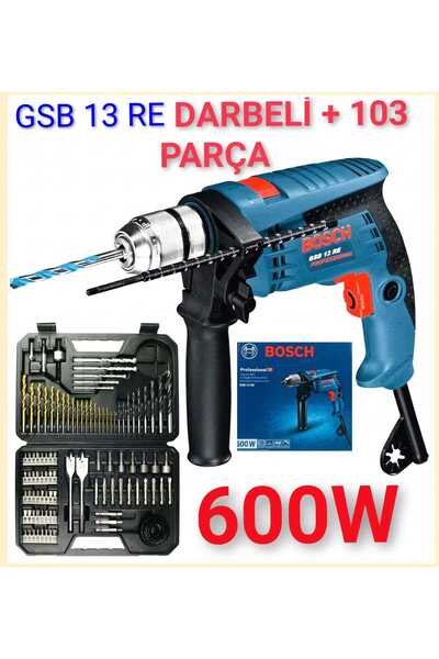 Bosch GSB 13 RE Profesyonel Darbeli Matkap (Karton Kutulu) + 103 Parça Çantal...