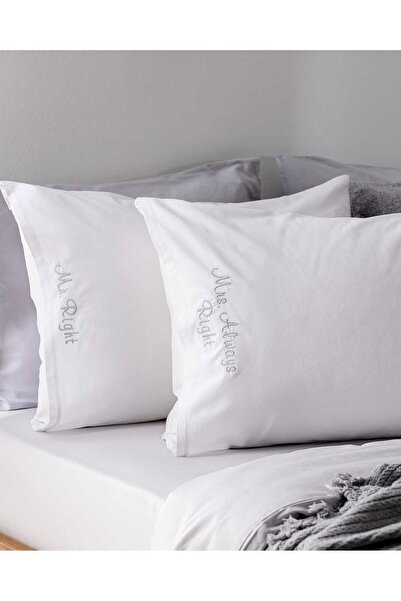 Madame Coco Adenya Sepeti Recy 100% Cotton 2-Piece Pillowcase - White/Grey