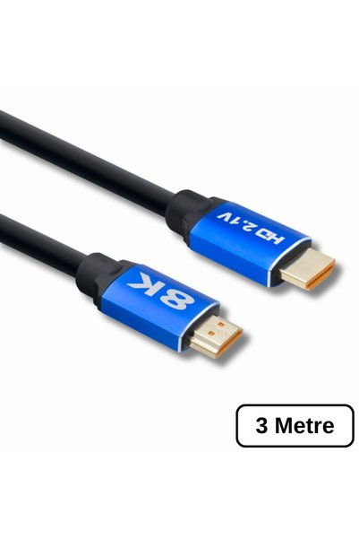 Alfais 6123 Hdmi 2.1 8K Ultra Hd Kablo 3 Metre 48Gbps 4K 120Hz Altın Uçlu Kablo Led Tv