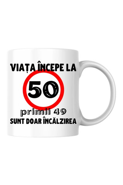 INOVATIX Εξατομικευμένο ποτήρι - Η ζωή ξεκινά στα 50, λευκό, 330 ml