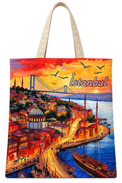 TRENDHİLL Βαμβακερή υφασμάτινη τσάντα με σχέδιο Istanbul Sarıyer 35x40cm -BC13