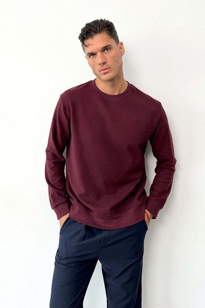 JB John Borners Men's Crew Neck Basic Sweatshirt Claret Red - 6102