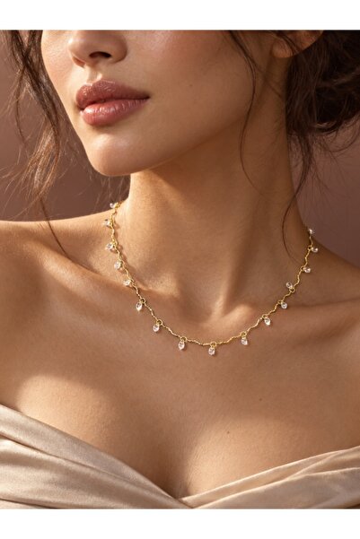 Beatis Transparent Drop Stone Wavy Chain Necklace Gold Color Minimal Women's ...