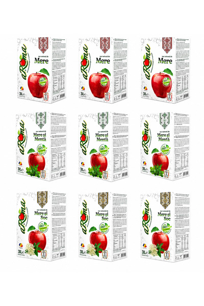 Aroma Pachet 9 cutii suc de mere, menta si soc, presat la rece, fara zahar ad...