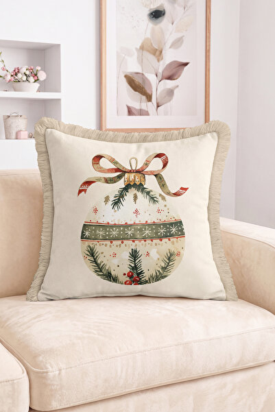Realhomes Christmas Bell, Ribbon and Pine Branch Patterned Christmas Fringe-T...