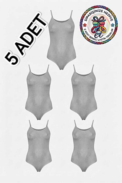 Seher Yıldızı Women's 5-Pack Cotton Lycra Hooked Bodysuit with Rope Straps - ...