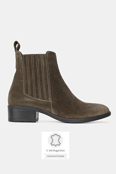 TUNAELLİ Women's Khaki Green Suede Genuine Leather 36-41 Size Chelsea Boots &...