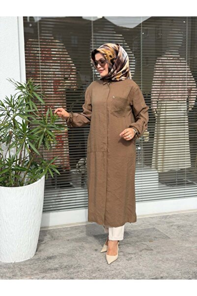 Armine TREND TENCEL KUMAŞ TAM BOY FİLE DETAYLI TUNİK KAHVERENGİ