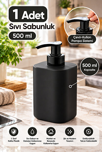 grimorlife 1 Adet Sıvı Sabunluk Seti 500 ml – Plastik Sıvı Sabun ve Deterjanl...