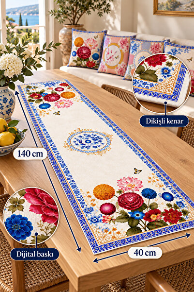 Cango Home Royal Garden Çiçek ve Kuş Desenli Dekoratif Dijital Baskılı Runner 4kmbs344-RN